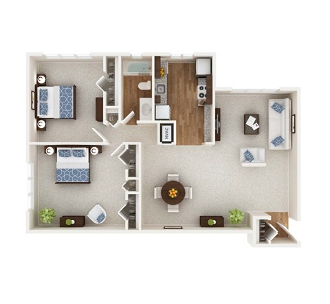 Floor plan for 2 beds, 1 bath, 1250 sqft